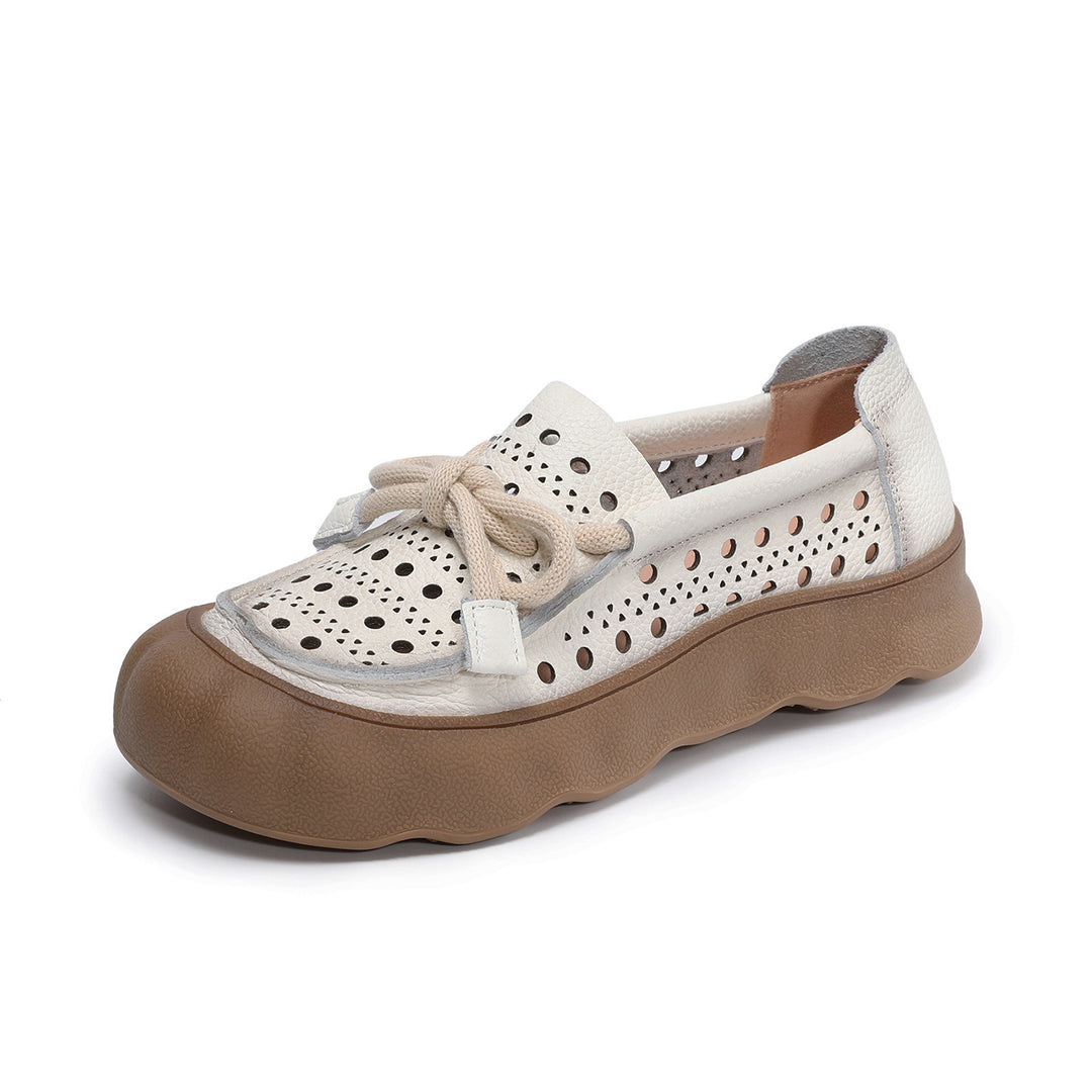 Women's Leather Slip-On Sandals — Thick Sole with Cutout Design, Breathable