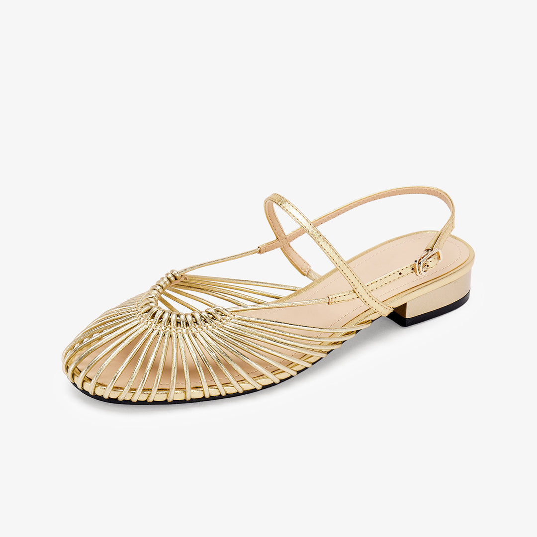 Women's Woven Strappy Sandals - Closed Pointed Toe Cage Slingback Flats Low Heel Shoes