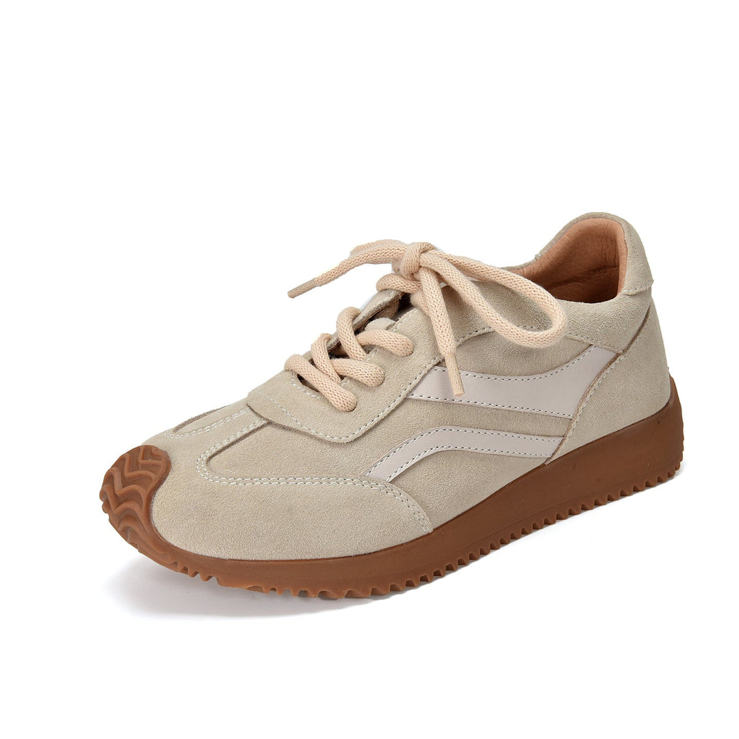 Women’s Spring Retro Leather Trainers – Soft Sole Lace-Up Casual Sneakers