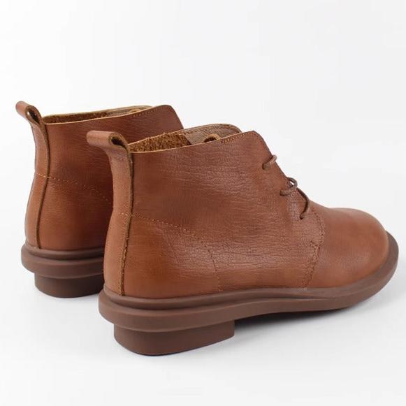 Womens Head Layer Cowhide Retro Short Boots Soft Sole Lace Up British Style Shoes