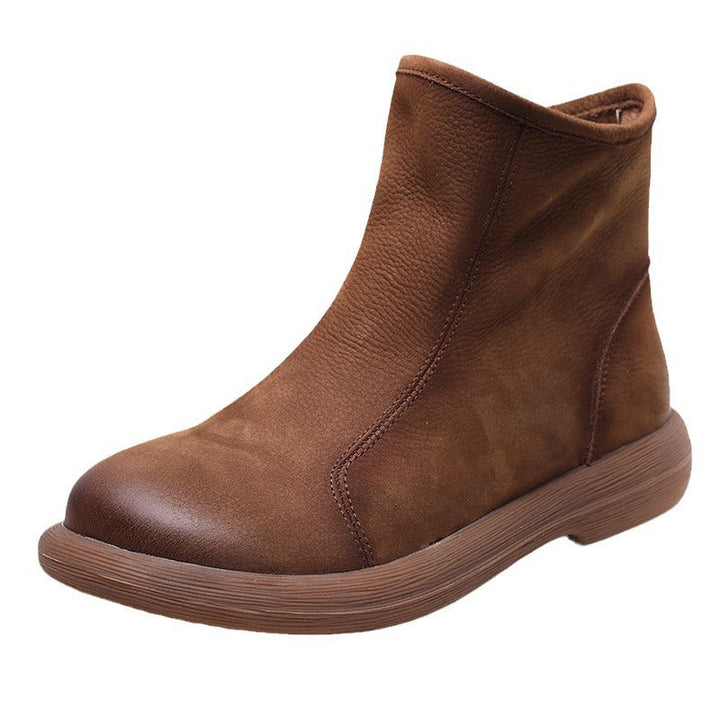 Women’s Leather Flat Ankle Boots – Comfortable Casual Side Zip Shoes