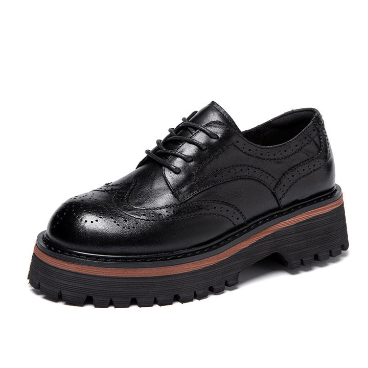 Women's British Style Brogue Oxfords - Genuine Leather with Chunky Sole