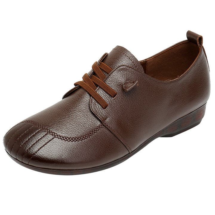 Women's Unlined Cowhide Flats - Breathable Genuine Leather Lace-up Casual Walking Shoes