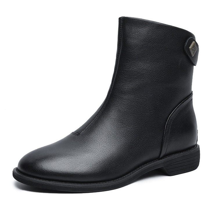 Women's Genuine Leather Short Boots – Minimalist Design with Zipper Closure