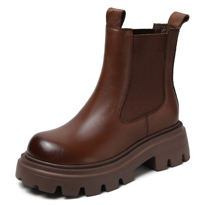 Women's Retro Genuine Leather Chelsea Boots – Chunky Platform Sole Ankle Boots
