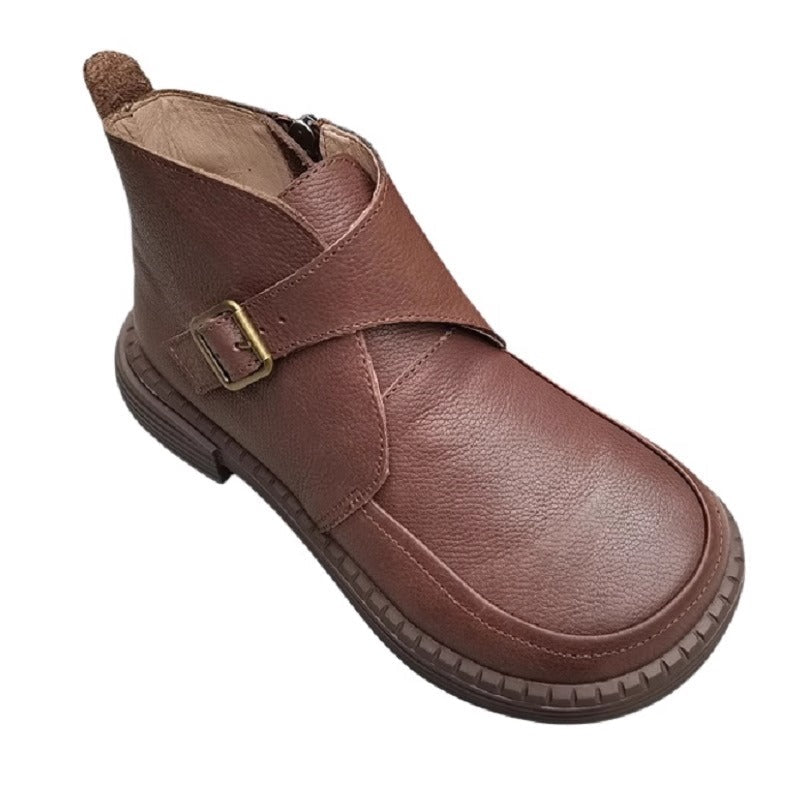 Genuine Leather Women's Ankle Boots - Big Toe Box Platform Work Boots