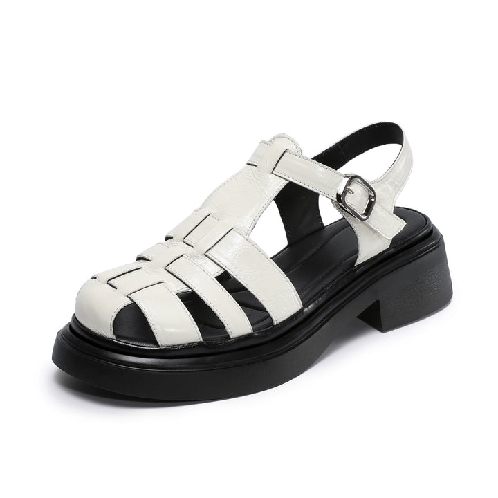 Women's Genuine Leather Casual Sandals Summer Fisherman Platform Wedge Comfort Shoes