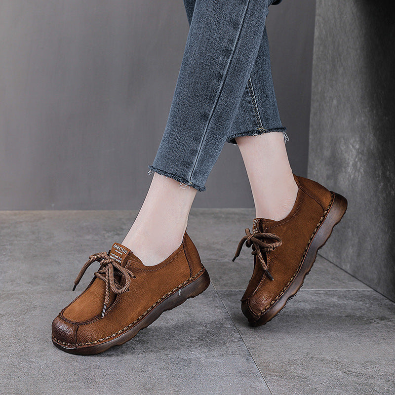 Women's Retro Casual Leather Flats — Comfortable Everyday Walking Shoes
