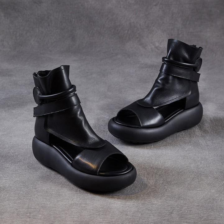Women's Chunky Platform Sandals Peep-Toe Velcro Summer Ankle Boots Lightweight EVA Walking Flats