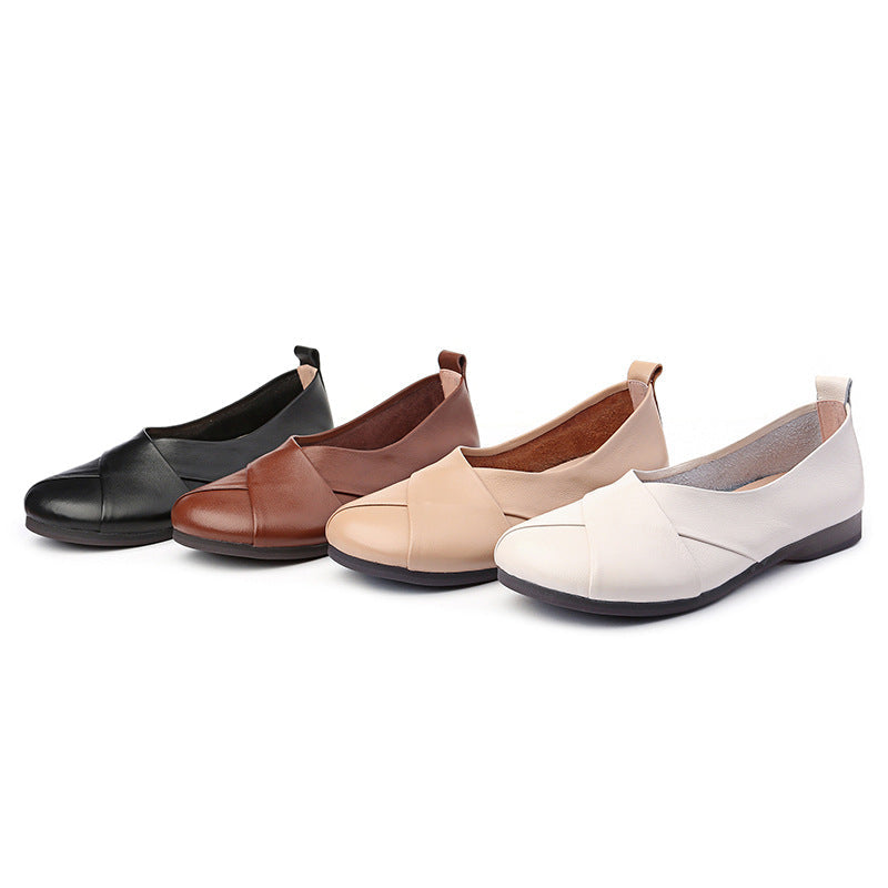 Women's Minimalist Leather Slip-On Shoes - Breathable Microfiber Lined Walking Flats