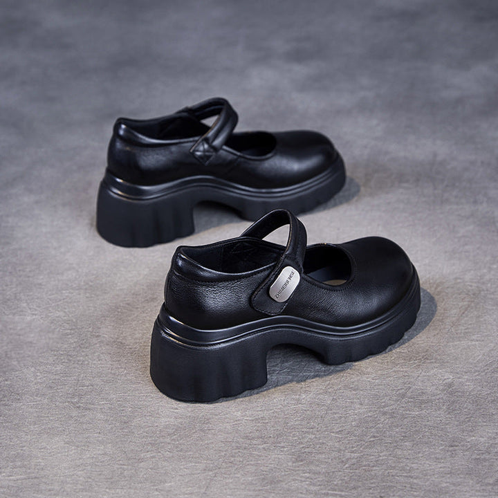 Luxury Leather Mary Janes for Women - Platform Heel with Velcro