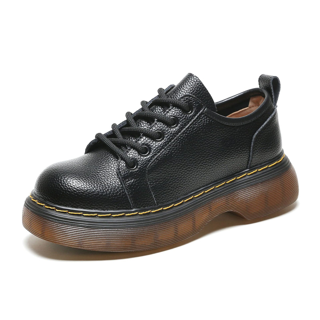 Women's Chunky Platform Derby Shoes Retro Leather Oxford Loafers Lace Up Casual Shoes
