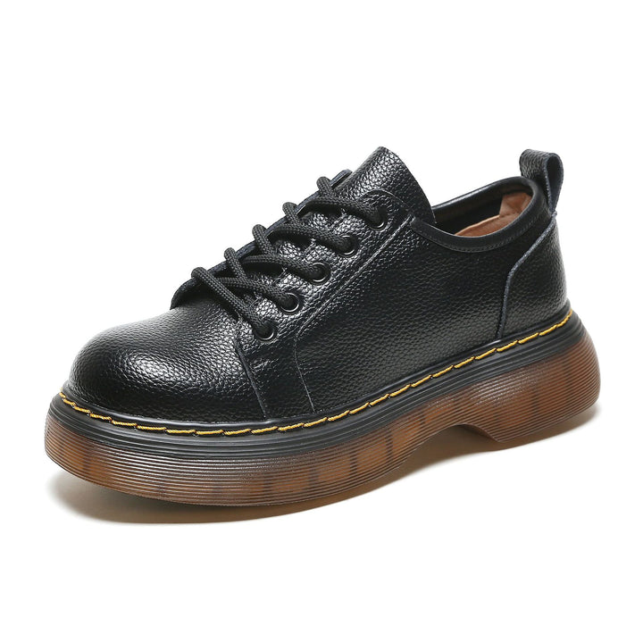 Women's Chunky Platform Derby Shoes Retro Leather Oxford Loafers Lace Up Casual Shoes