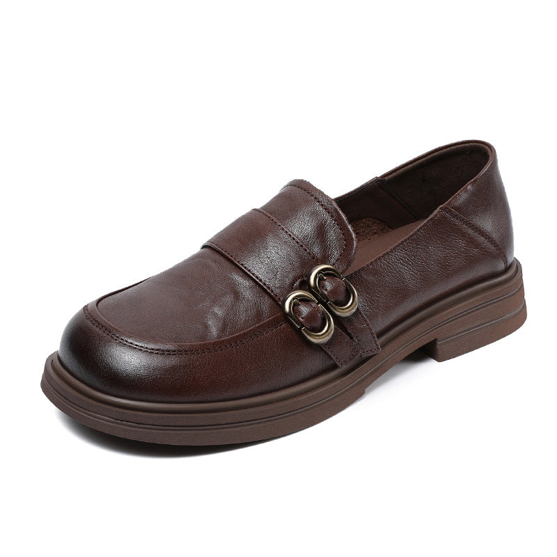 Women’s Leather Slip-On Loafers – Vintage British Low Heel