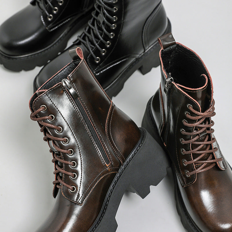 Womens Combat Boots Platform Leather Chunky Heel Zipper Boots