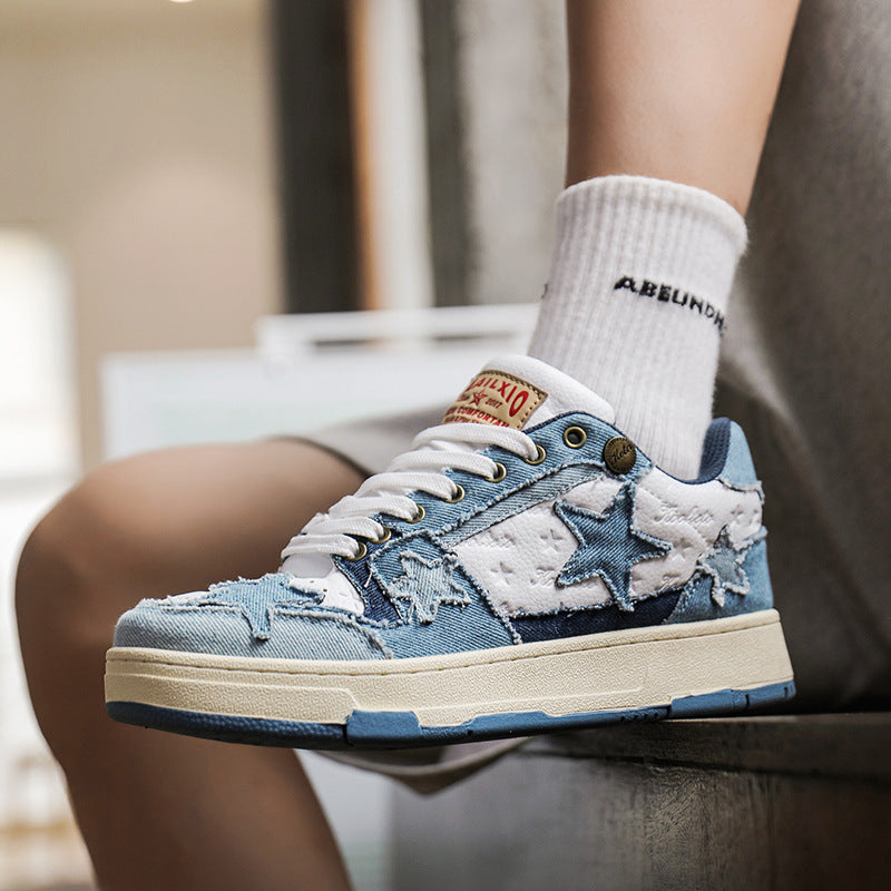 Casual Star Sneakers – Unisex Denim Patchwork Couple Style Shoes