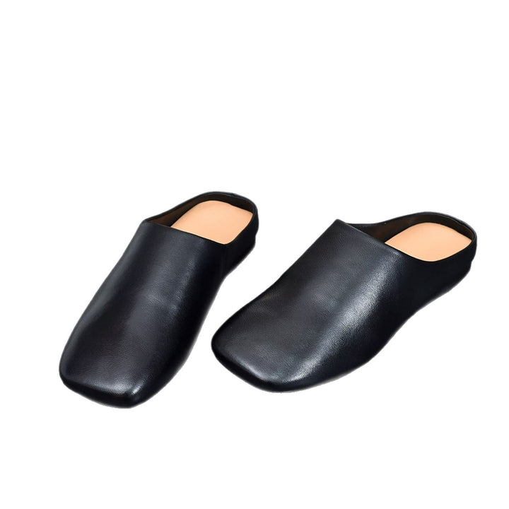 Women's Minimalist Square Toe Leather Slides - Zen Style Summer Mules Flat