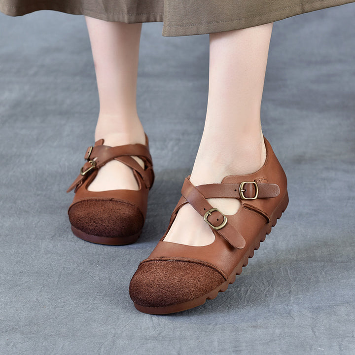 Women's Leather Flat Cross Strap Casual Shoes