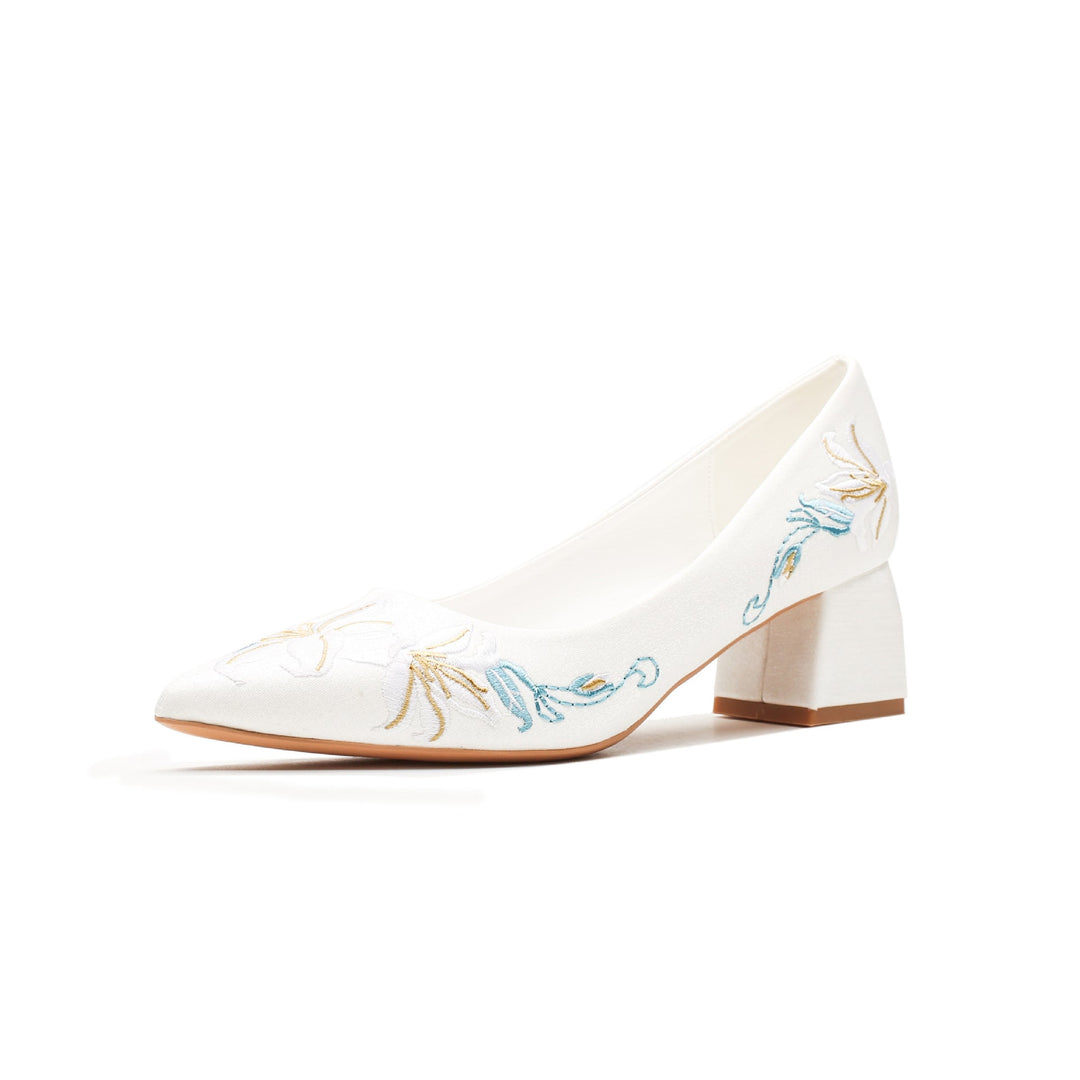 Women's Satin Pointed Toe Mid Heel Pump