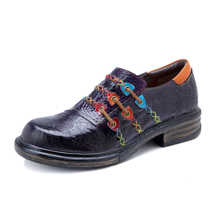Women's Sheepskin Leather Printed Retro Oxfords Shoes