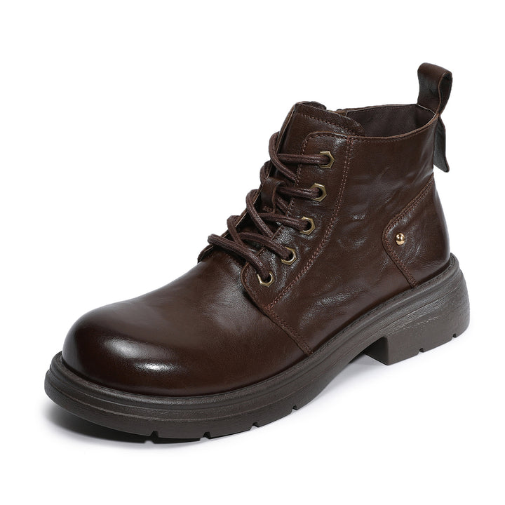 Women's Leather Winter Combat Ankle Boots Soft Lined Lace-up Walking Booties