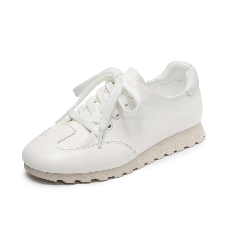 Women's Minimalist Architectural White Trainers - Premium All-Leather Walking Shoes