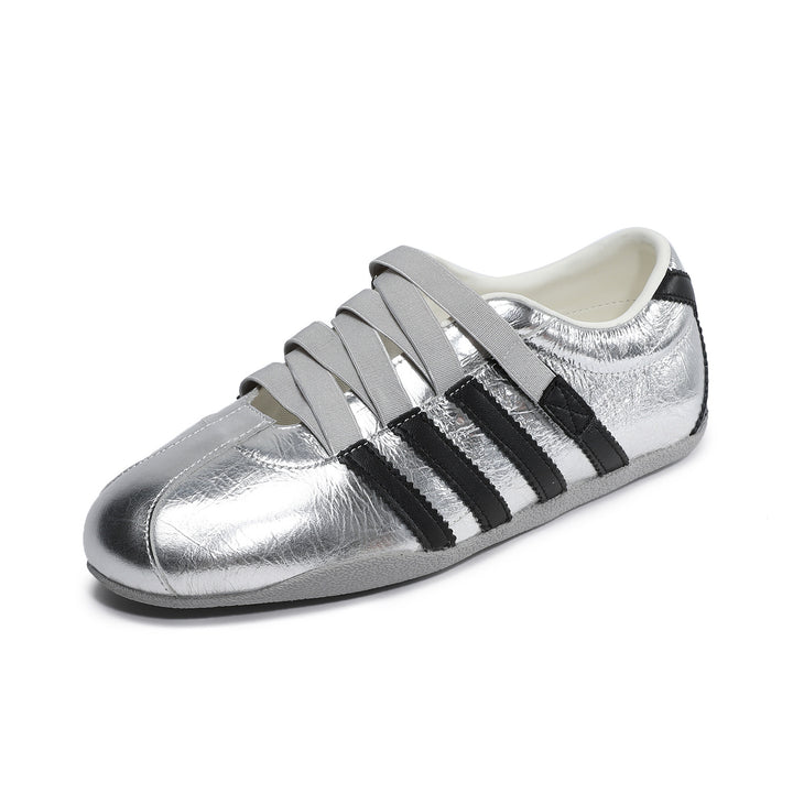Women's Retro Cowhide Sneakers Vintage Round Toe Strappy Velcro Driving Flats