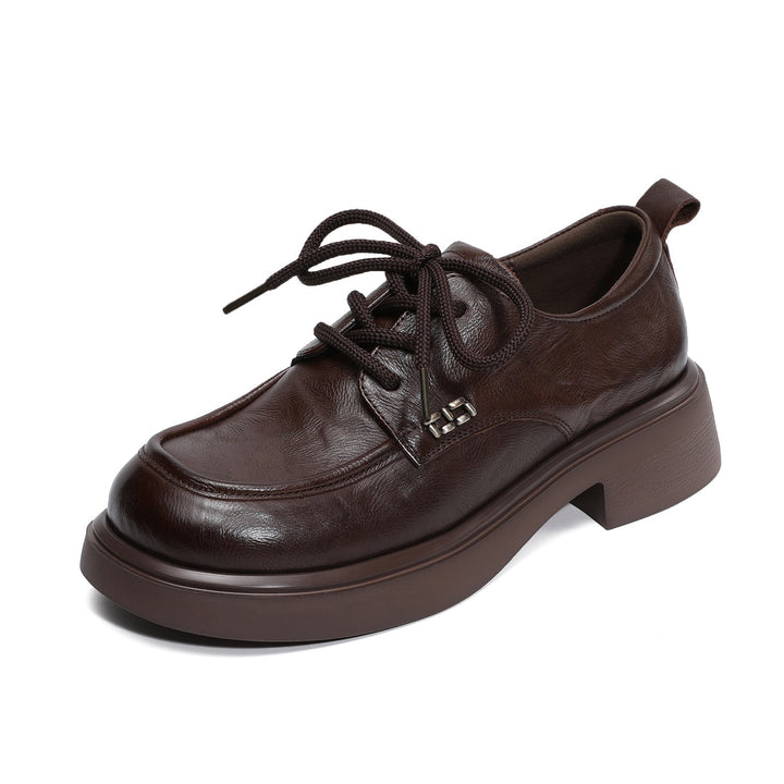 Women’s Leather Round Toe Lace-Up Loafers – Textured Luxury Style