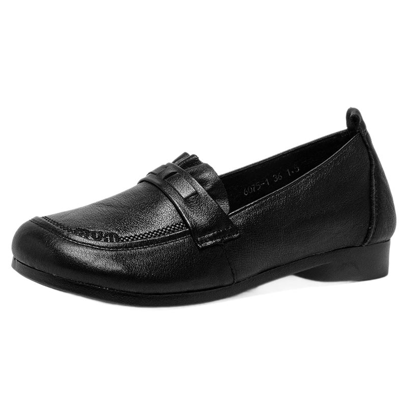 Women's Genuine Leather Penny Loafers Round Toe Slip On Flat Shoes Soft Sole