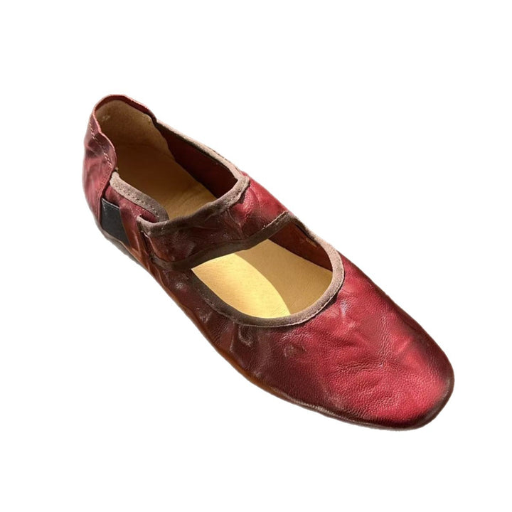 Women's Retro Lambskin Mary Jane Flats Vintage Square Toe Elastic Strap Ballet Shoes