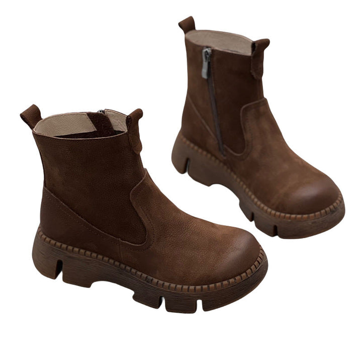 Women's Leather Side Zipper Platform Boots – Comfortable & Casual