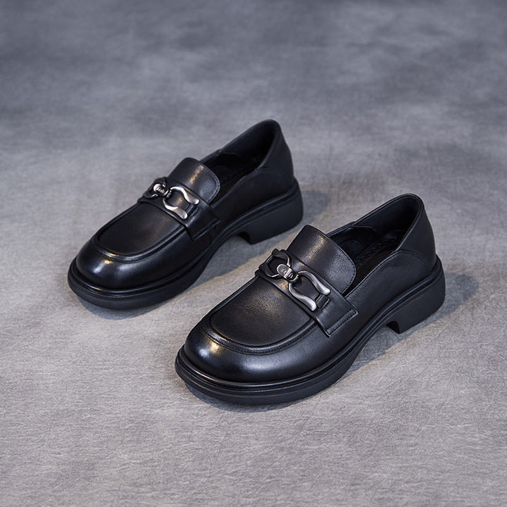 British Luxury Leather Loafers for Women - Signature Chain Detail & Slip-On