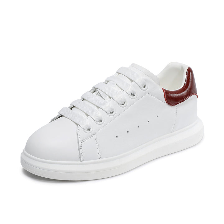 Women's Leather Casual Sneakers Spring Fall Round Toe Lace-up Platform Shoes