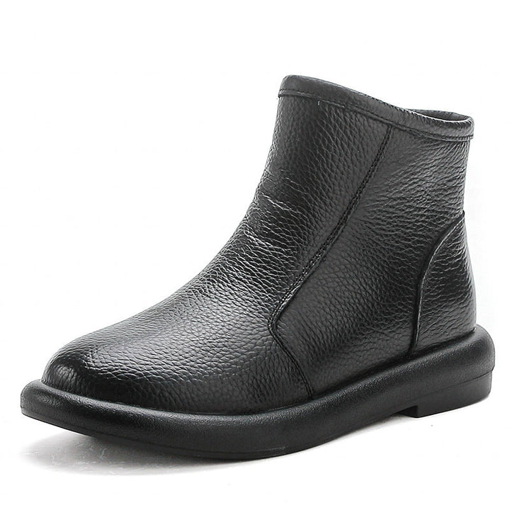 Women’s Leather Round Toe Ankle Boots – Comfortable Low Heel Design