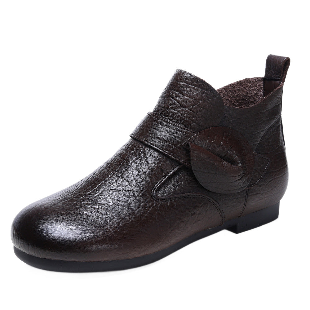 Women's Vintage Leather Ankle Boots Slip On Flat Casual Booties
