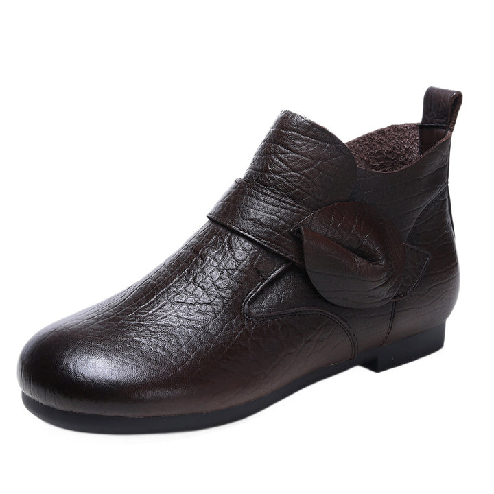 Women's Vintage Leather Ankle Boots Slip On Flat Casual Booties