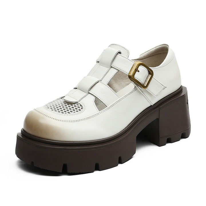 Women's Leather Fisherman Sandals - Breathable Chunky Platform Buckle Shoes