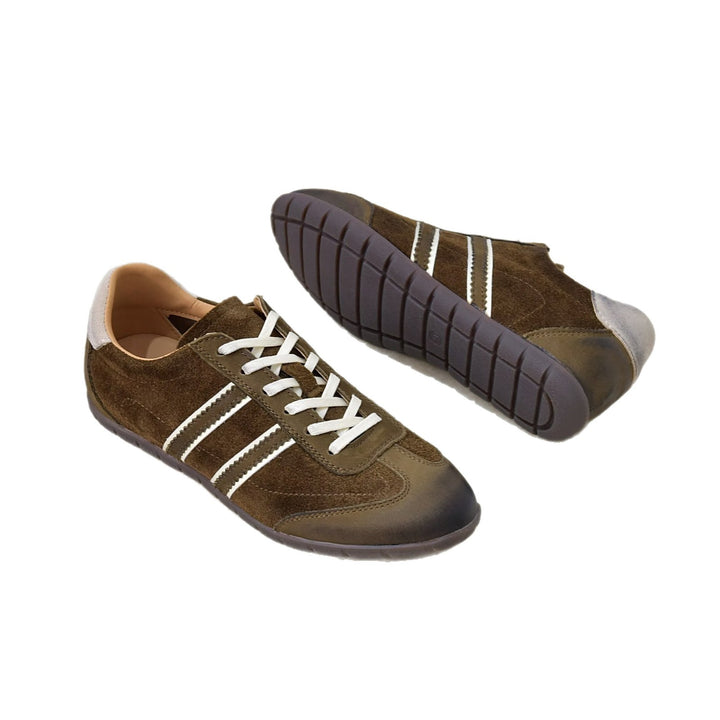 Women's Genuine Leather Retro Sneakers Stripe Patchwork Flat Lace Up Casual Shoes