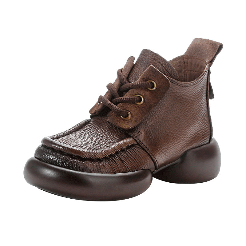 Women’s Soft Leather Lace-Up Ankle Boots – Thick Sole Casual Style