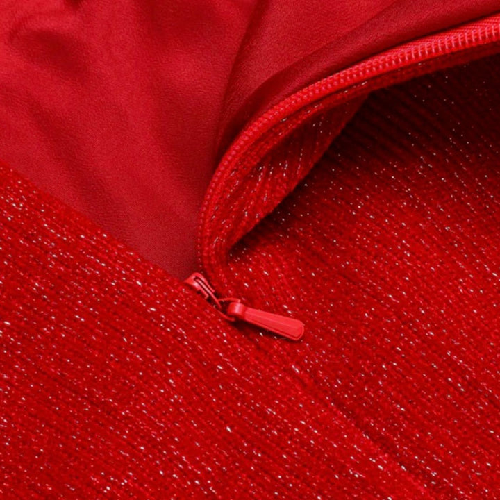 Womens Red Solid Plush Christmas Dress