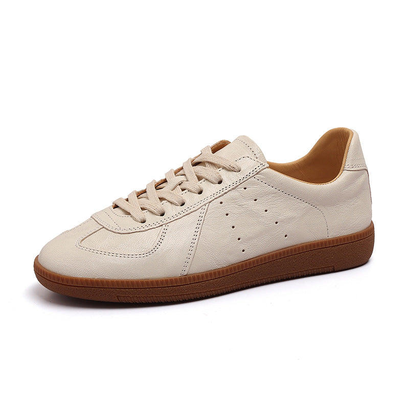 Women's Genuine Leather German Army Trainer Sneakers Retro Low Top Flat Shoes
