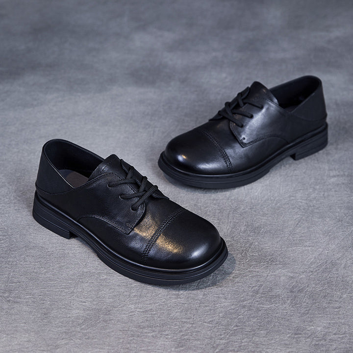 Women's Comfortable Vintage Leather Lace-Up Round-Toe Everyday Shoes