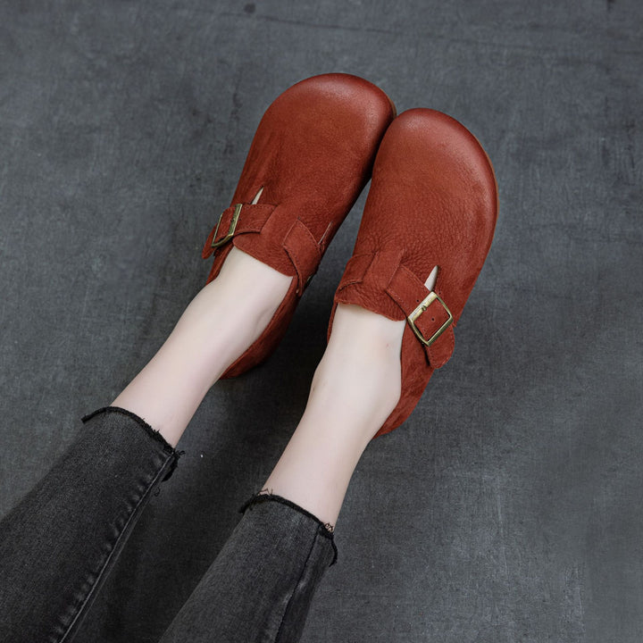 Women's Soft Leather Birkenstock Clogs - Round Toe Adjustable Buckle Strap Slip-On Flat Loafers