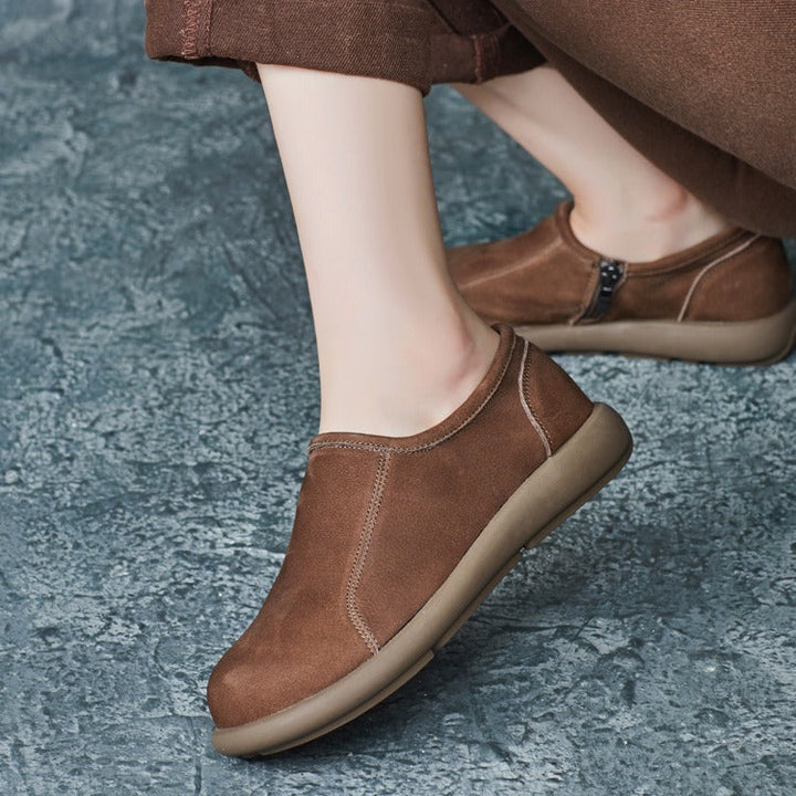 Women's Handmade Vintage Minimalist Comfort Slip-On Zipper Flats