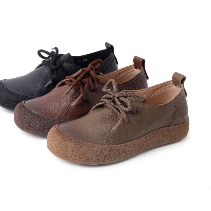 Women's Retro Outdoor Style Leather Sneakers - Breathable Microfiber Lined Walking Shoes