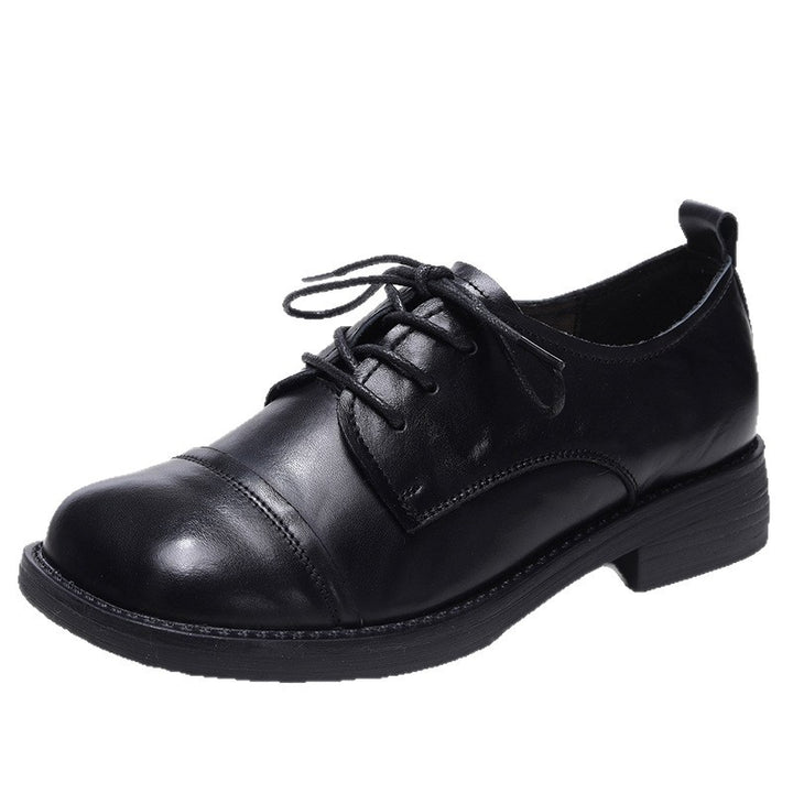 Women's Retro Leather Oxford Shoes Round Toe Lace Up Derby Loafers