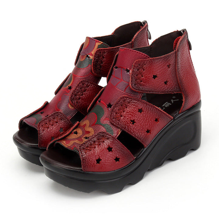 Women's Floral Print Wedge Sandals – Open-Toe High Ankle Summer Shoes