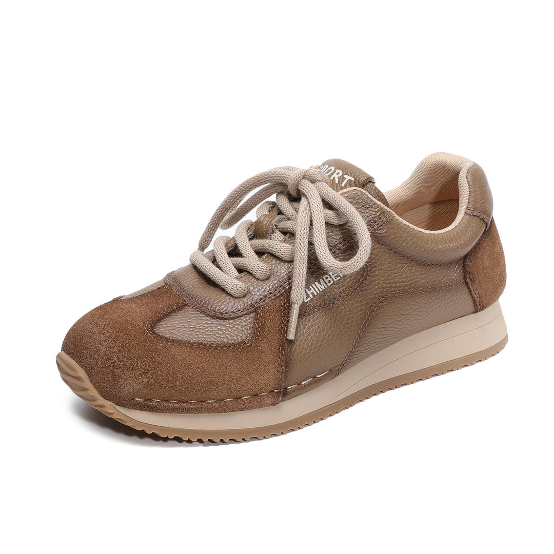 Womens Retro Leather Running Sneakers Vintage Lace-up Low Top Casual Trainers