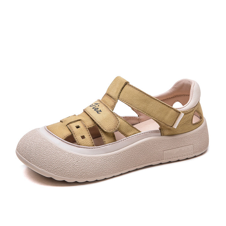 Women's Retro Woven Fisherman Sandals Vintage Leather Velcro Platform Shoes