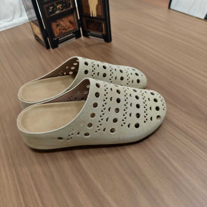Women's Platform Leather Clogs Perforated Hollow-Out Mules Barefoot-Friendly Slippers